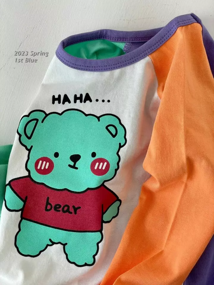 1st Blue - Korean Children Fashion - #stylishchildhood - Haha Bear Color Tee - 4