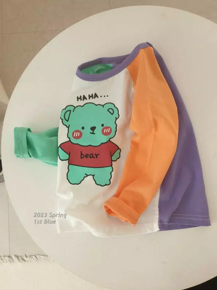 1st Blue - Korean Children Fashion - #childrensboutique - Haha Bear Color Tee - 5