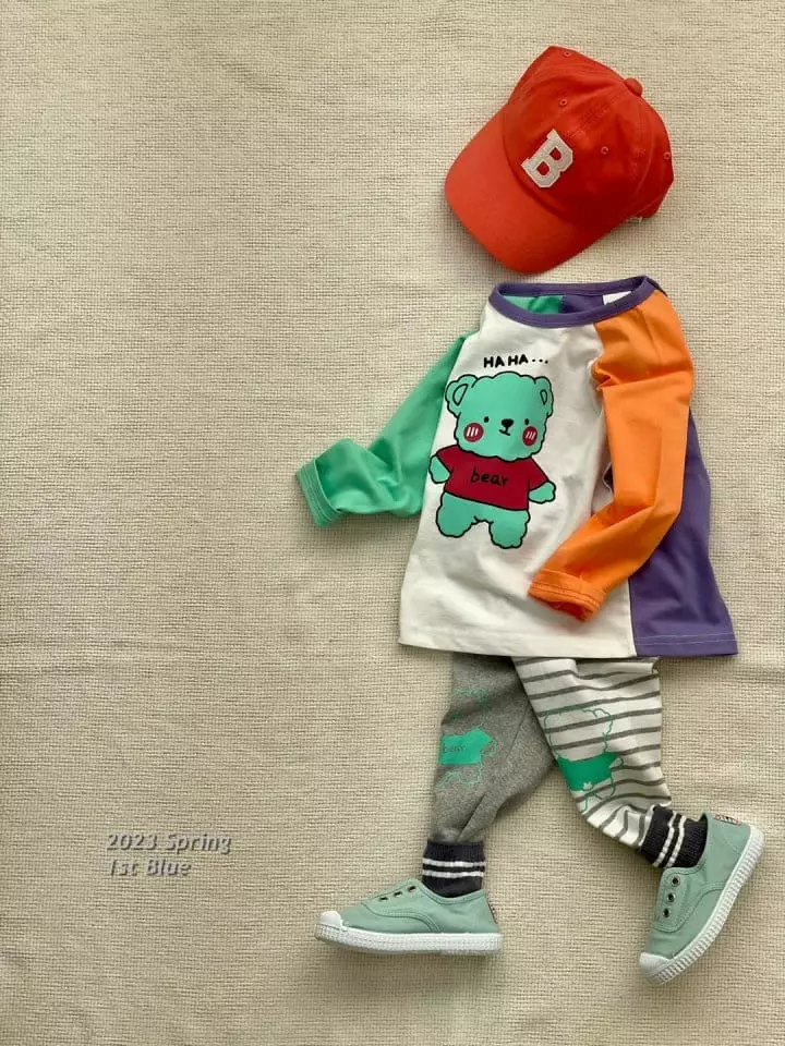 1st Blue - Korean Children Fashion - #childofig - Haha Bear Sticky Pants - 4