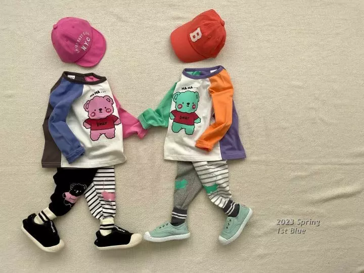1st Blue - Korean Children Fashion - #discoveringself - Haha Bear Color Tee - 7