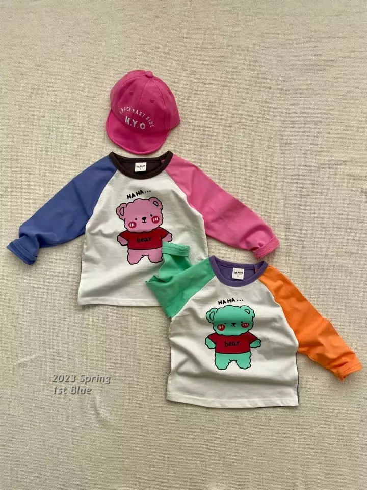 1st Blue - Korean Children Fashion - #todddlerfashion - Haha Bear Color Tee