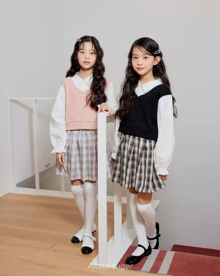 Aloha Suger - Korean Children Fashion - #kidsstore - Check Wrinkle Skirt