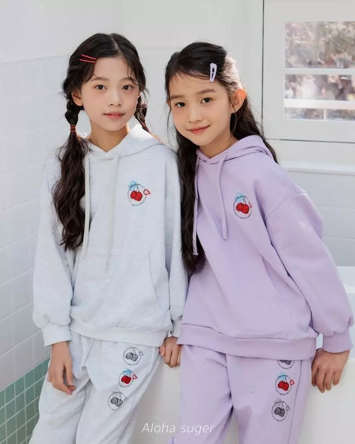 Aloha Suger - Korean Children Fashion - #stylishchildhood - Cherry Ble Top Bottom Set - 9
