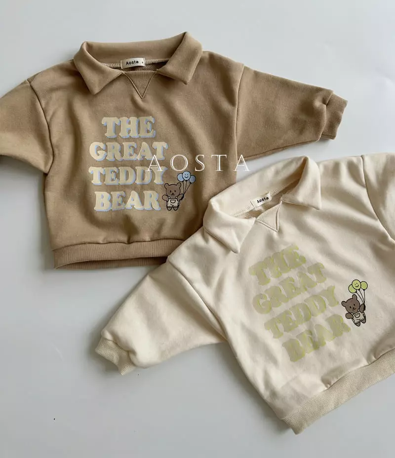 Aosta - Korean Children Fashion - #littlefashionista - Collar Bear Sweatshirt