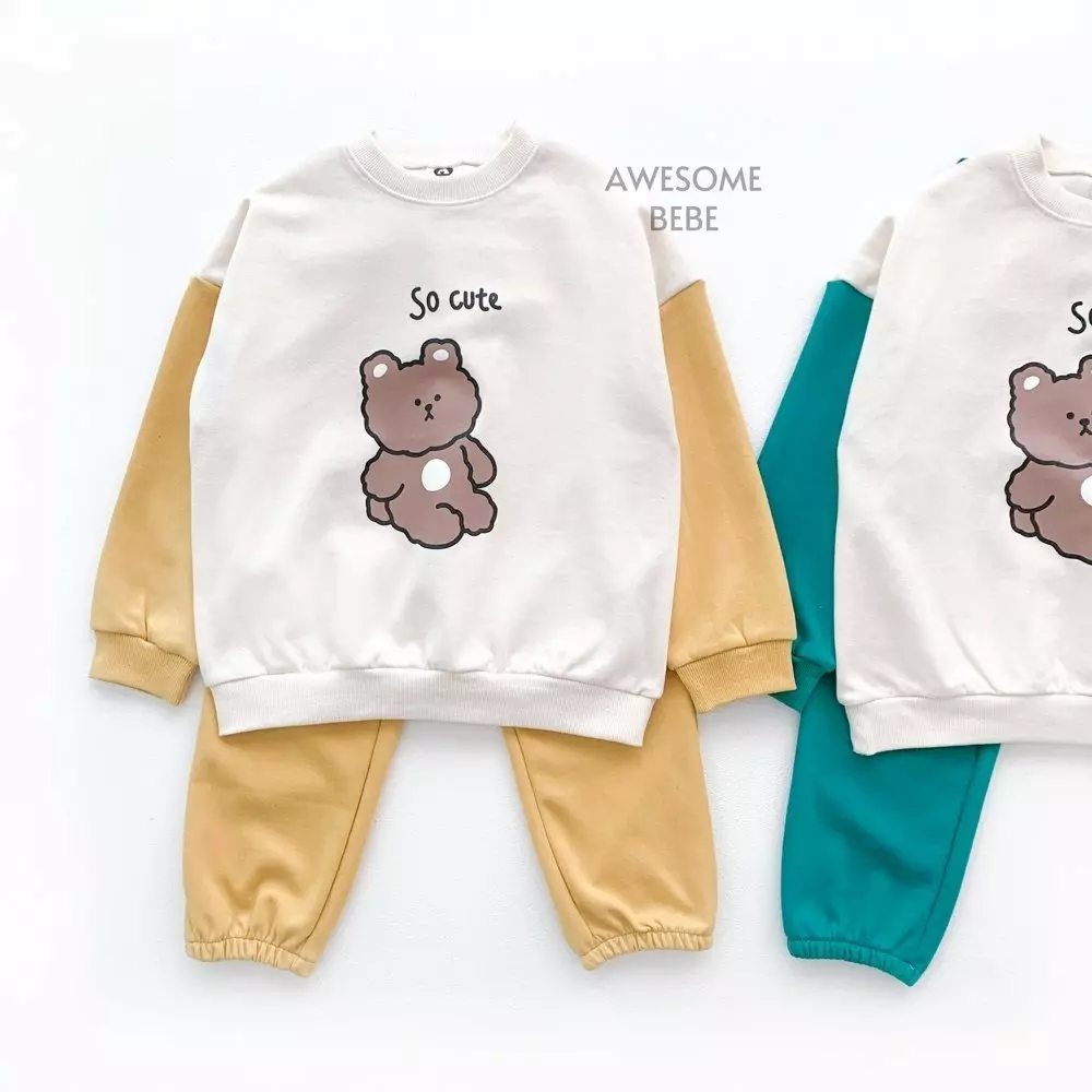 Awesome Bebe - Korean Children Fashion - #childofig - Cube Bear Top Bottom Set - 5