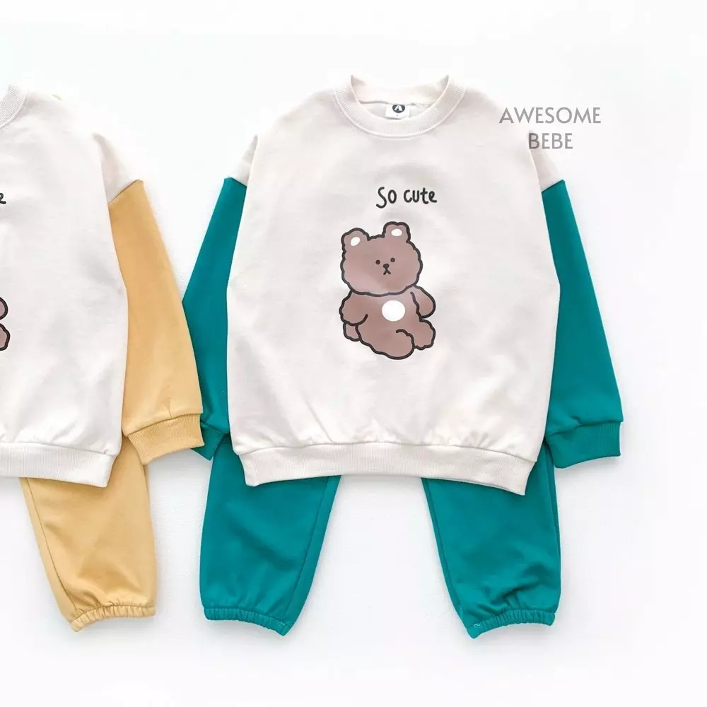 Awesome Bebe - Korean Children Fashion - #childrensboutique - Cube Bear Top Bottom Set - 6