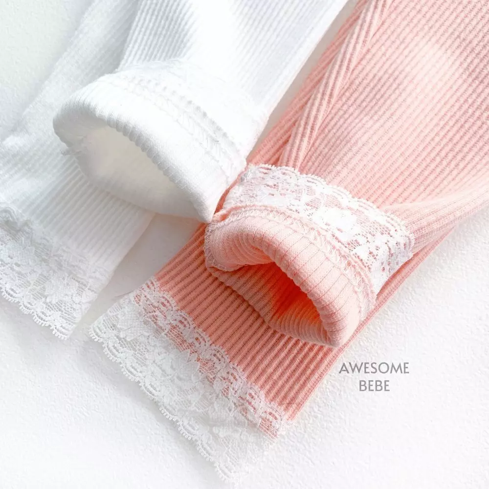 Awesome Bebe - Korean Children Fashion - #kidsshorts - Rib Lace Leggings - 8