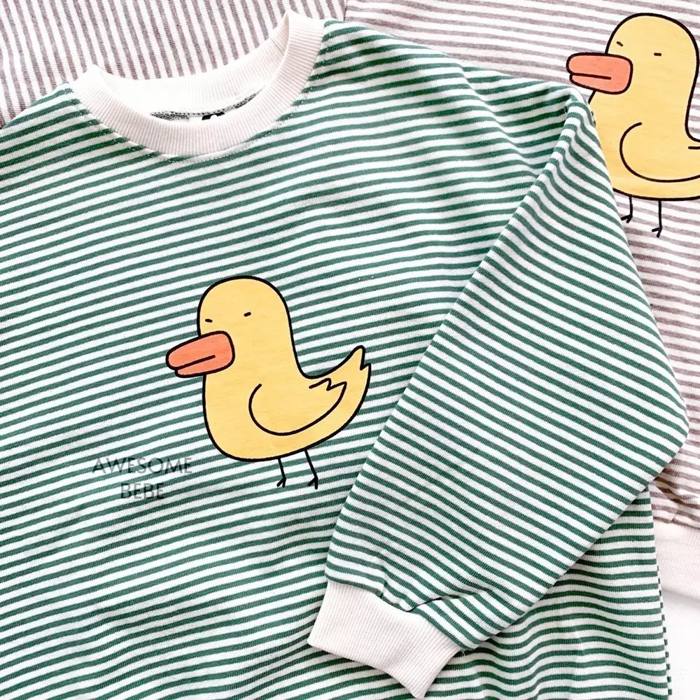 Awesome Bebe - Korean Children Fashion - #kidzfashiontrend - Duck Stripes Top Bottom Set - 11