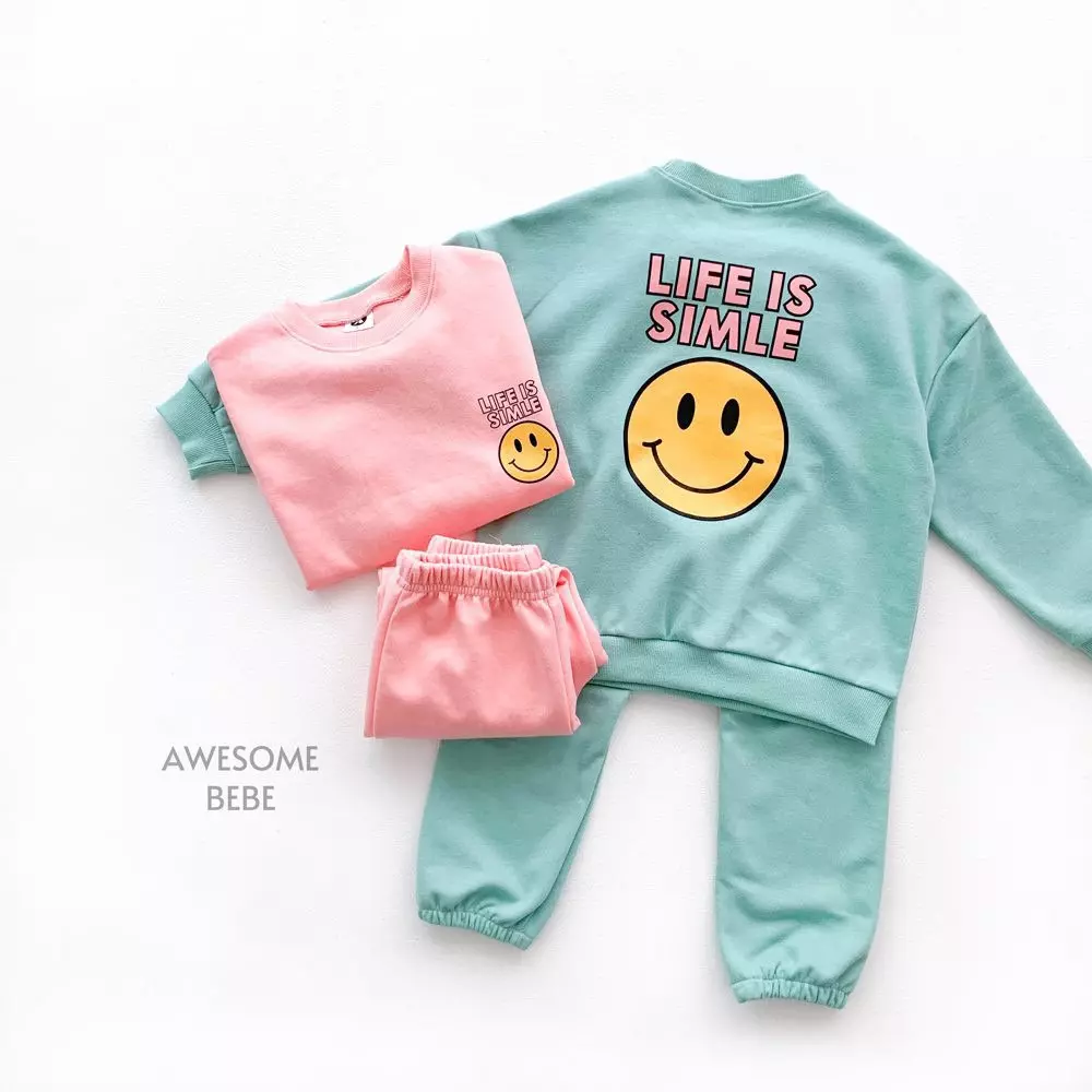 Awesome Bebe - Korean Children Fashion - #Kfashion4kids - Smile Top Bottom Set - 4