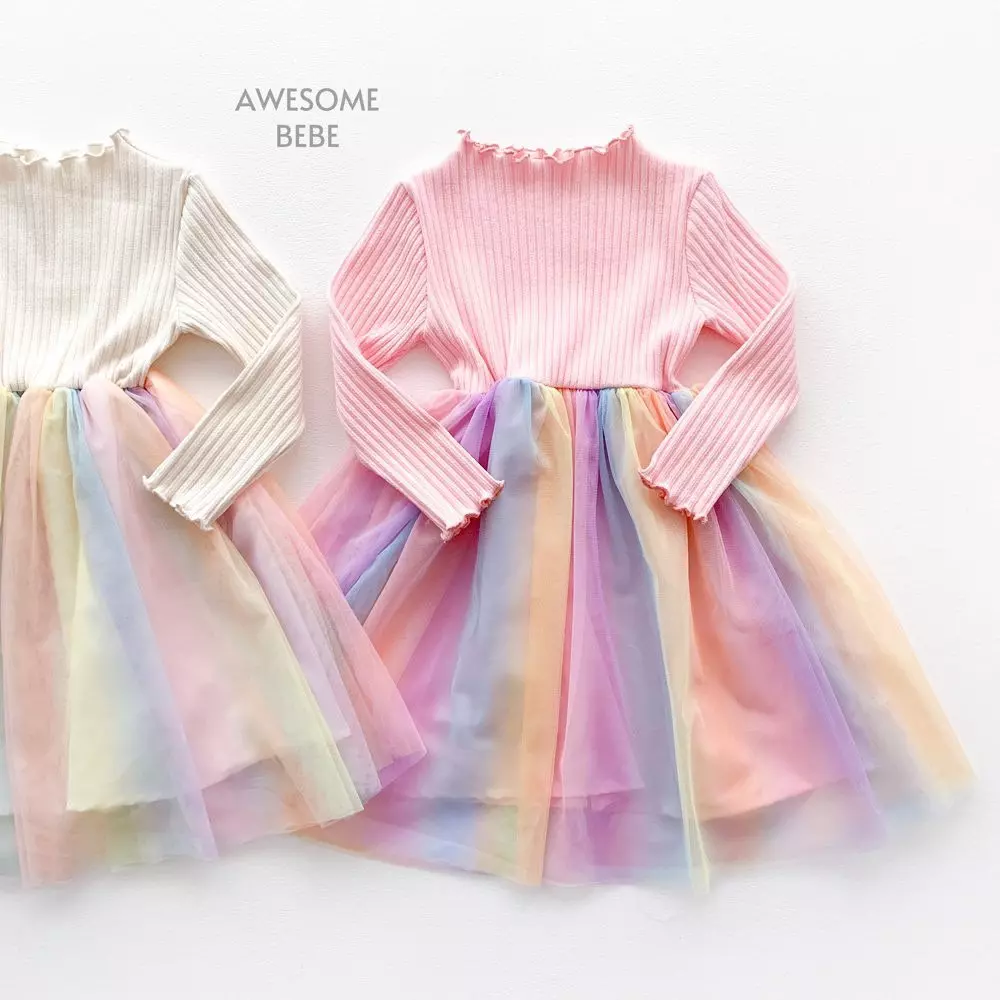 Awesome Bebe - Korean Children Fashion - #minifashionista - Rainbow Sha One-piece - 2