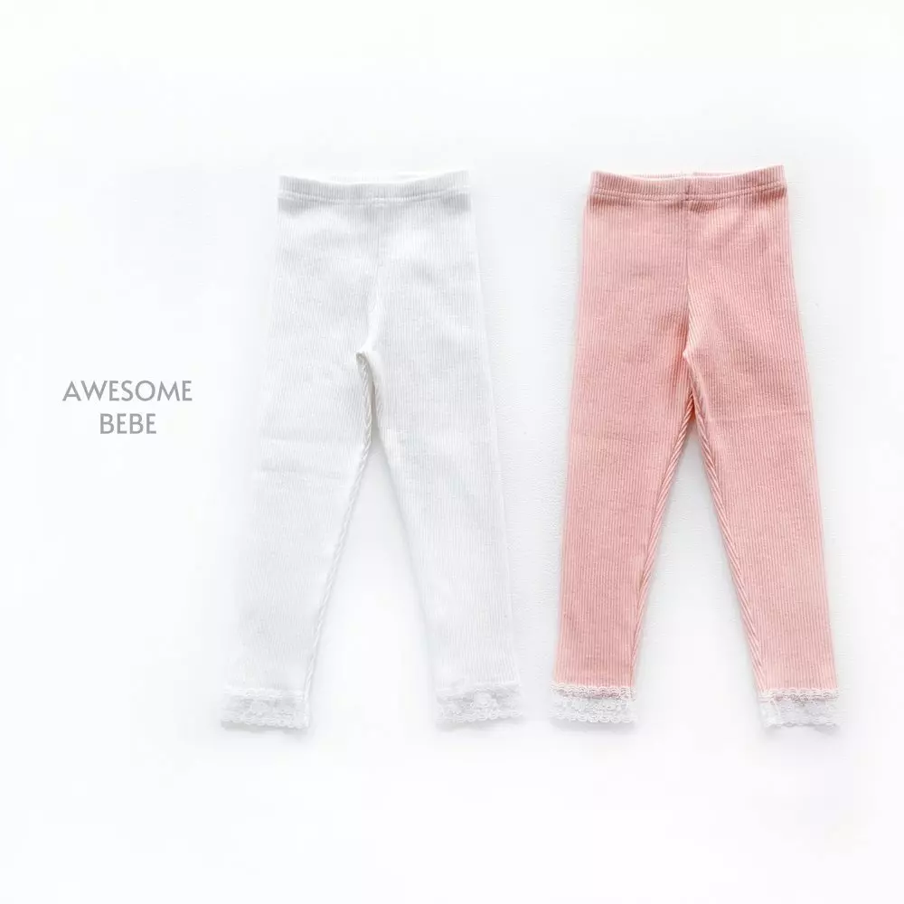 Awesome Bebe - Korean Children Fashion - #stylishchildhood - Rib Lace Leggings - 2