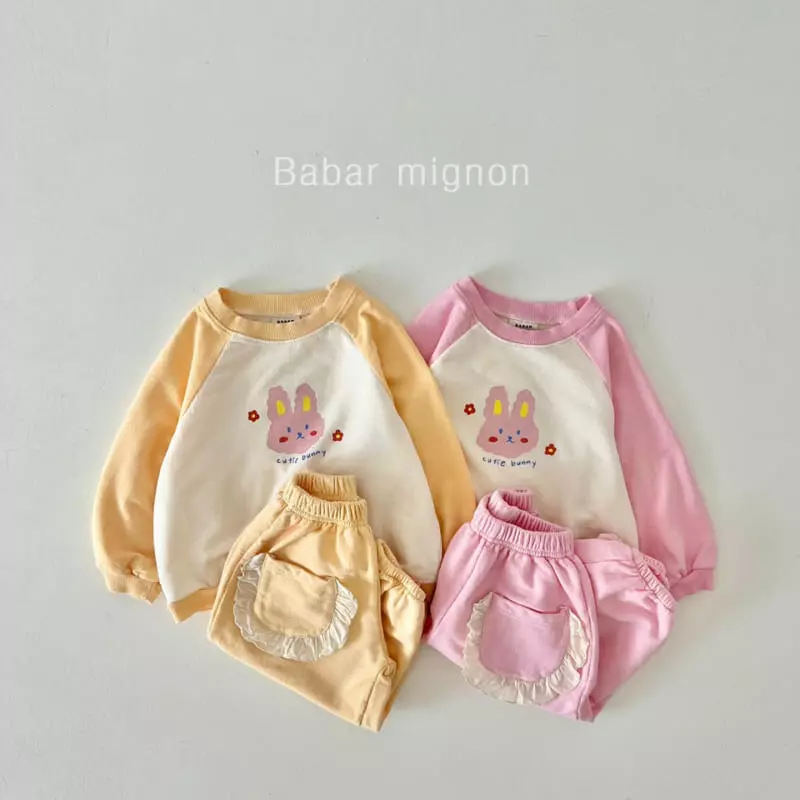 Babar Mignon - Korean Children Fashion - #kidsstore - Rabbit Raglan Top Bottom Set - 3