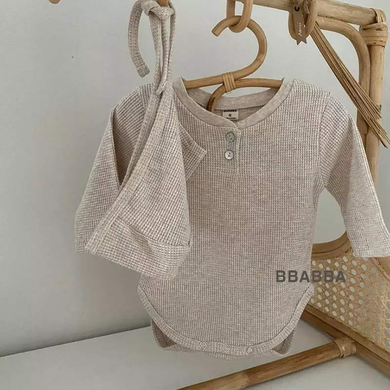 Bbabba - Korean Baby Fashion - #babyootd - Waffle Bonnet Bodysuit - 2