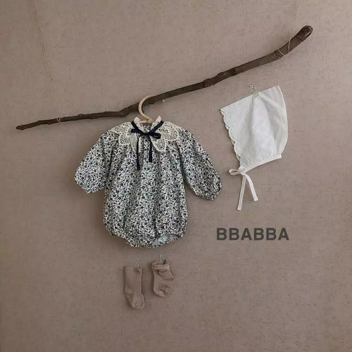 Bbabba - Korean Baby Fashion - #babyoutfit - Navy Flower Bodysuit - 4