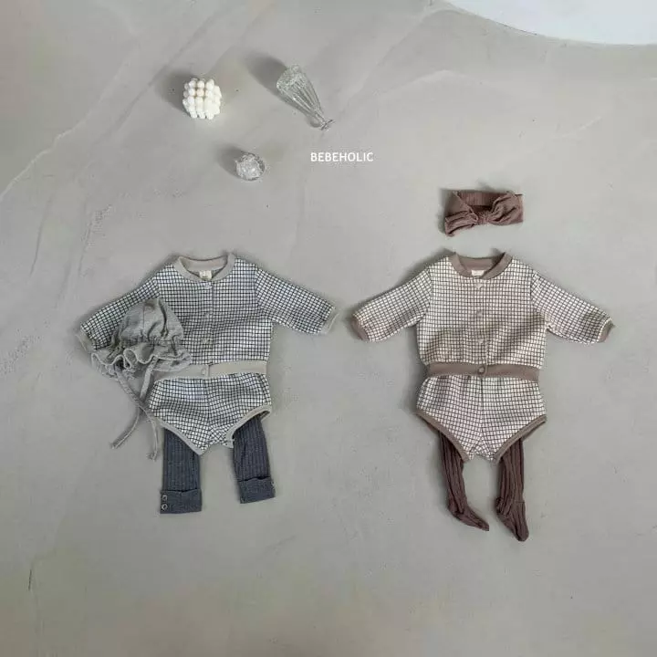 Bebe Holic - Korean Baby Fashion - #babyboutique - Check Cardigan Set
