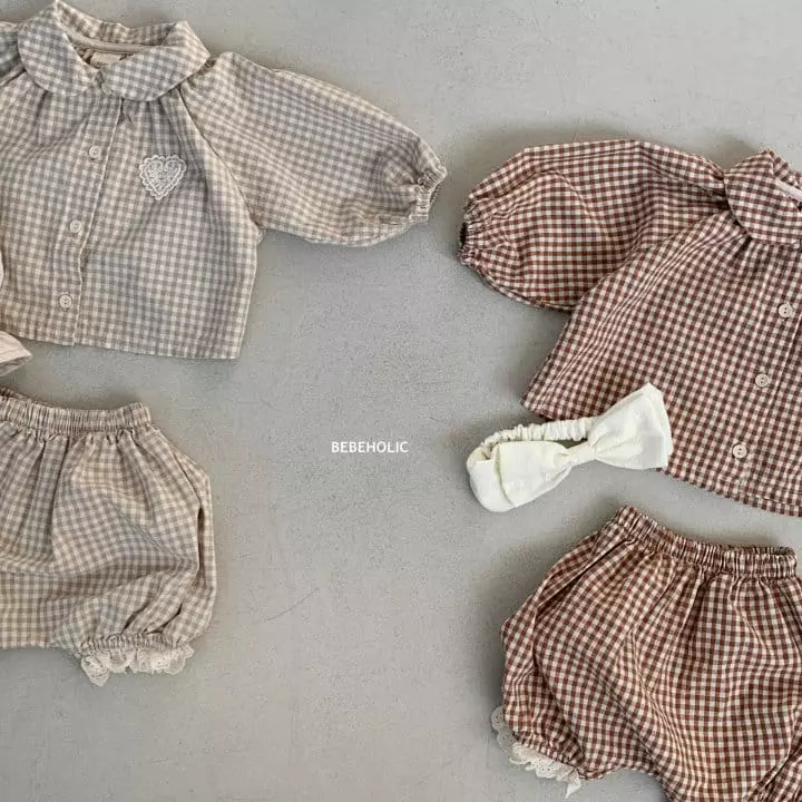 Bebe Holic - Korean Baby Fashion - #babyclothing - Heart Check Top Bottom Set - 2