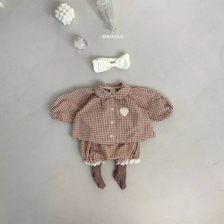 Bebe Holic - Korean Baby Fashion - #babygirlfashion - Heart Check Top Bottom Set - 5