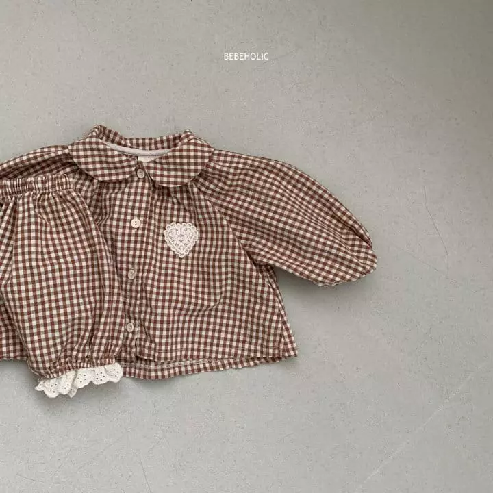 Bebe Holic - Korean Baby Fashion - #babyoutfit - Heart Check Top Bottom Set - 10