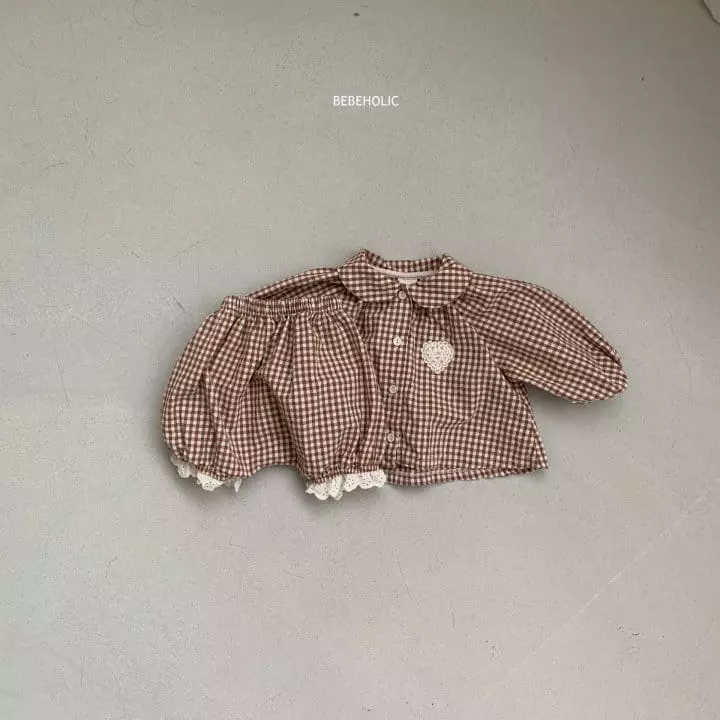 Bebe Holic - Korean Baby Fashion - #babyoutfit - Heart Check Top Bottom Set - 9