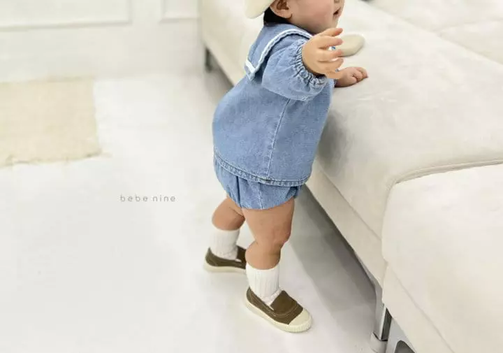 Bebe Nine - Korean Baby Fashion - #babyoutfit - Bebe Denim Sailoy top Bottom Set - 5