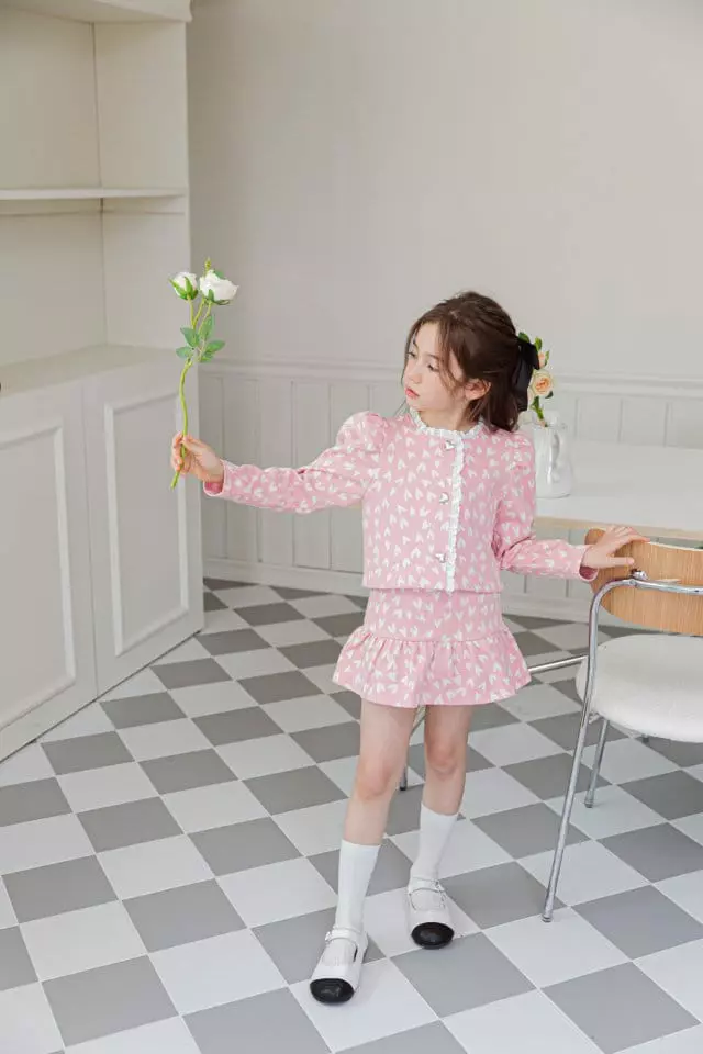 Berry Berry - Korean Children Fashion - #prettylittlegirls - Heart Cardigan Skirt Set - 8