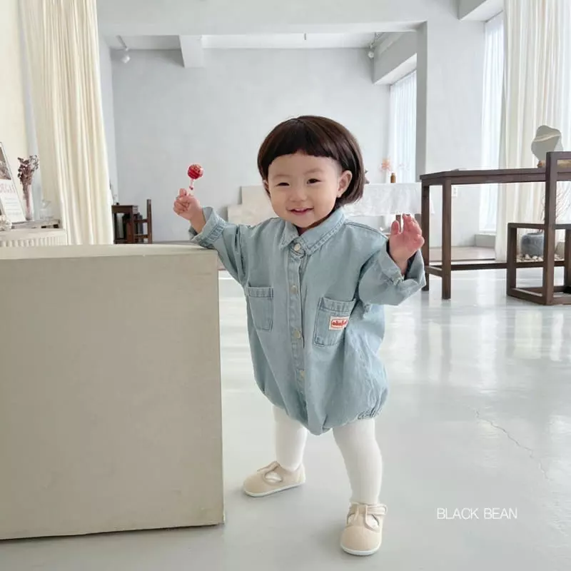 Black Bean - Korean Baby Fashion - #babyclothing - Collar Denim Bodysuit - 3