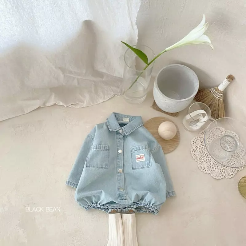 Black Bean - Korean Baby Fashion - #babyootd - Collar Denim Bodysuit - 9