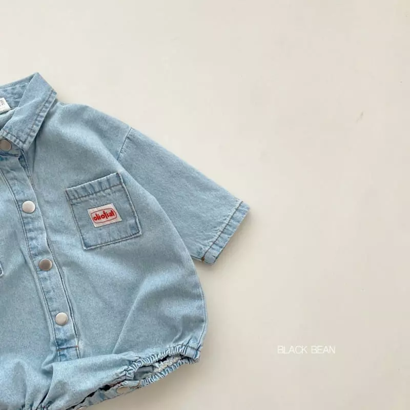 Black Bean - Korean Baby Fashion - #babyoutfit - Collar Denim Bodysuit - 10