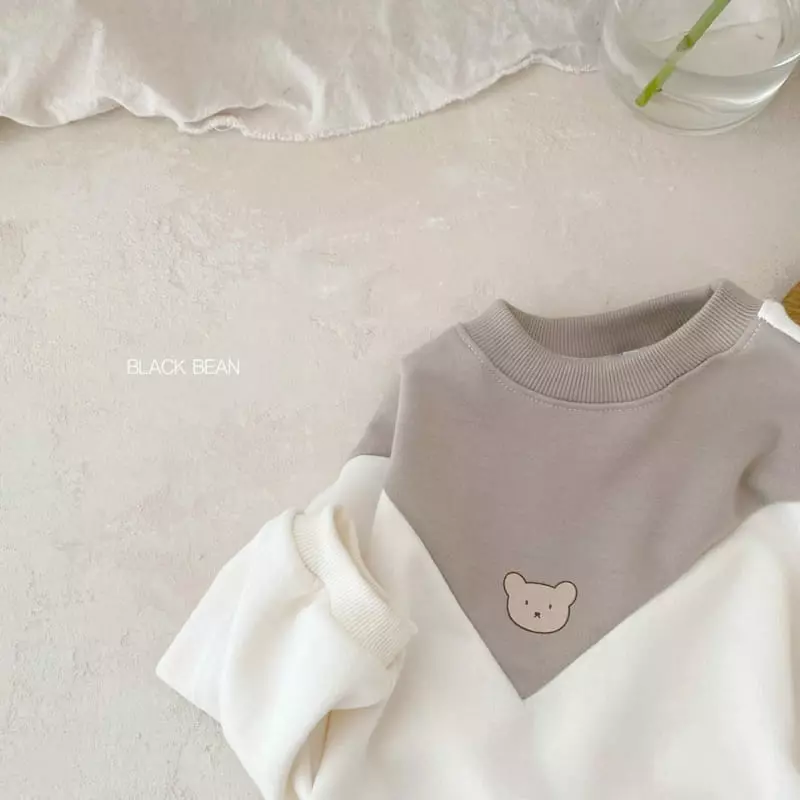 Black Bean - Korean Children Fashion - #littlefashionista - Color Bear Top Bottom Set - 2