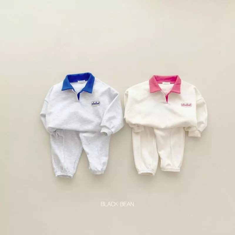 Black Bean - Korean Children Fashion - #prettylittlegirls - Collar Color Top Bottom Set - 3