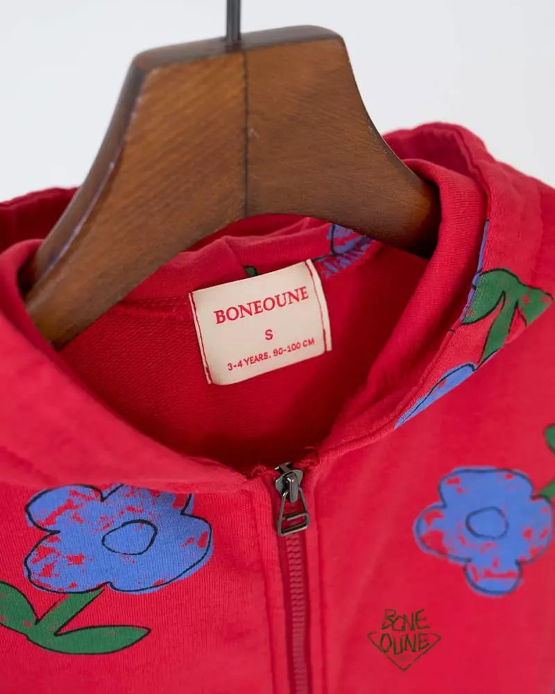 Boneoune - Korean Children Fashion - #kidzfashiontrend - Blue Flower Hoody zIp-up - 4