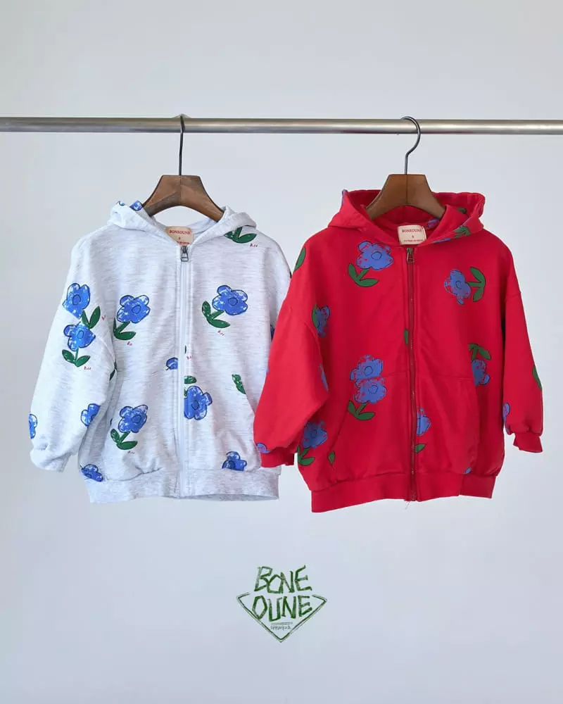 Boneoune - Korean Children Fashion - #kidsshorts - Blue Flower Hoody zIp-up