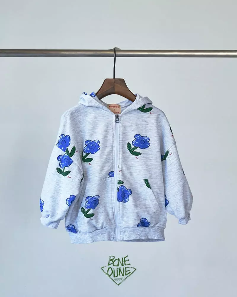 Boneoune - Korean Children Fashion - #kidsstore - Blue Flower Hoody zIp-up - 2