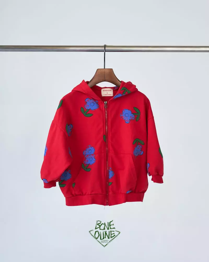 Boneoune - Korean Children Fashion - #kidzfashiontrend - Blue Flower Hoody zIp-up - 3