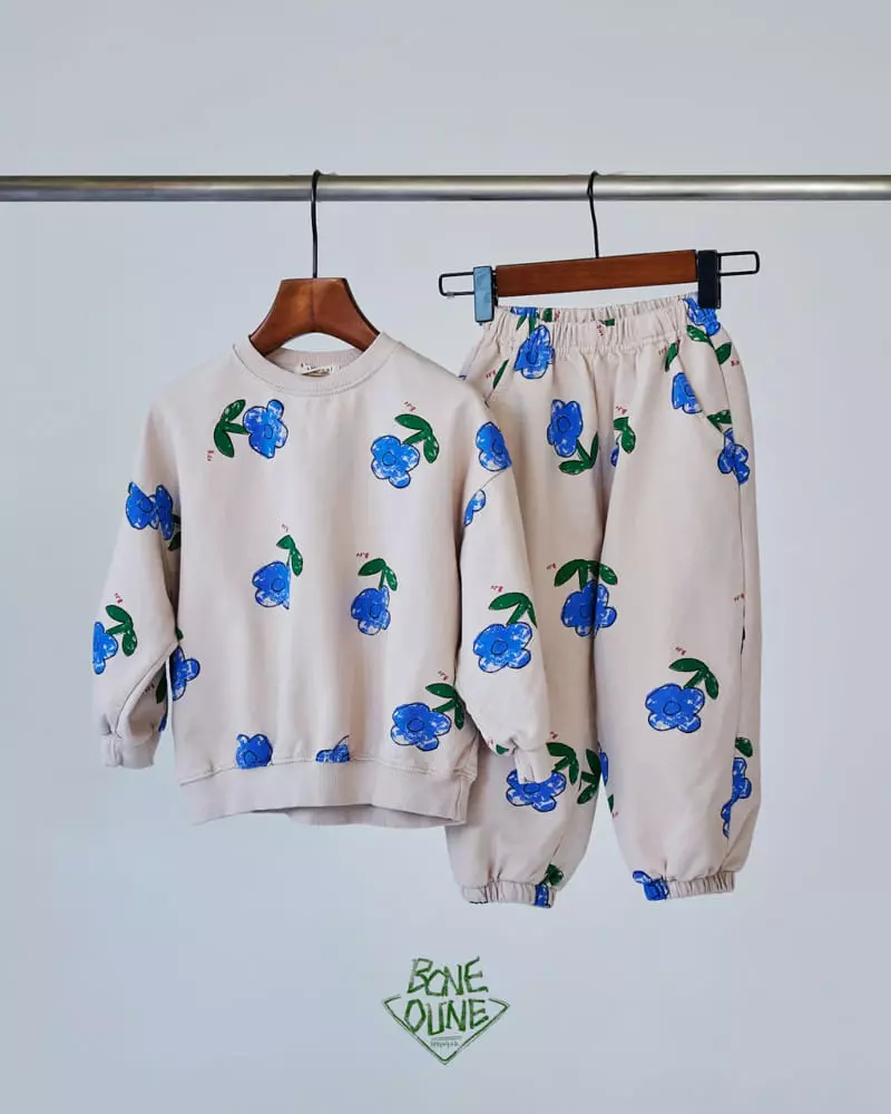 Boneoune - Korean Children Fashion - #magicofchildhood - Blue Flower Top Bottom Set - 4