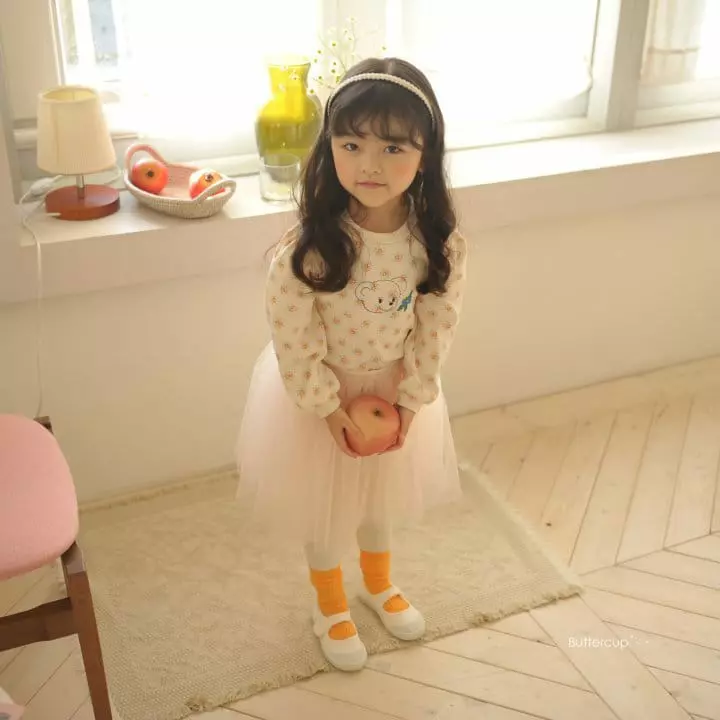 Buttercup - Korean Children Fashion - #littlefashionista - Bear Flower Shirring Tee