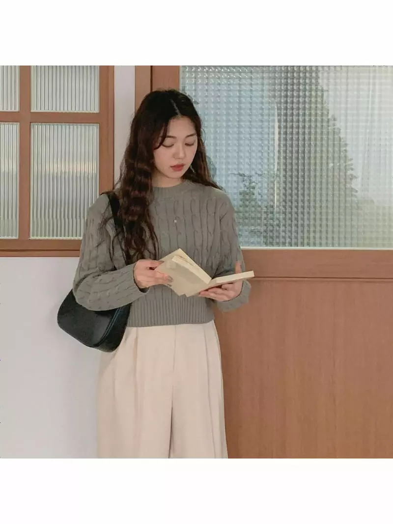 Chemi - Korean Women Fashion - #vintageinspired - Cherry Twist Knit Tee