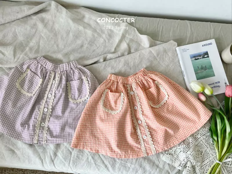 Concocter - Korean Children Fashion - #kidzfashiontrend - Lace Pong Dang Honey Chess Skirt