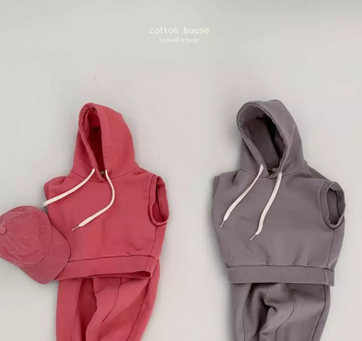Cotton House - Korean Children Fashion - #childofig - Sleeveless Hoody Top Bottom Set - 5