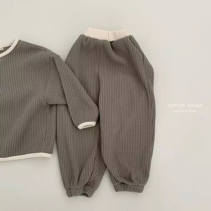Cotton House - Korean Children Fashion - #childofig - Waffle Piping Top Bottom Set - 3