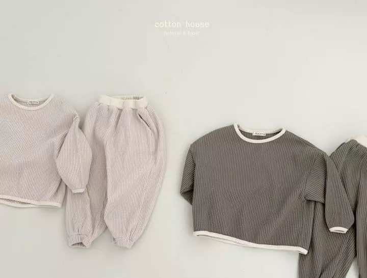 Cotton House - Korean Children Fashion - #childofig - Waffle Piping Top Bottom Set - 4