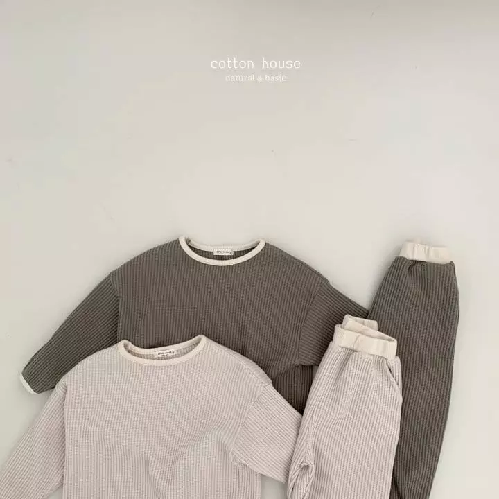 Cotton House - Korean Children Fashion - #childrensboutique - Waffle Piping Top Bottom Set - 5