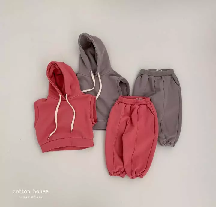 Cotton House - Korean Children Fashion - #designkidswear - Sleeveless Hoody Top Bottom Set - 8