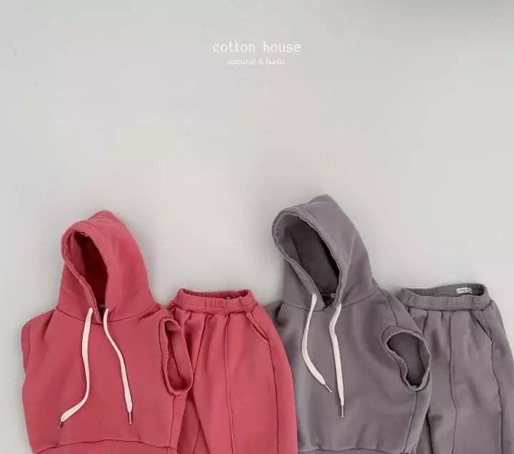 Cotton House - Korean Children Fashion - #discoveringself - Sleeveless Hoody Top Bottom Set - 9