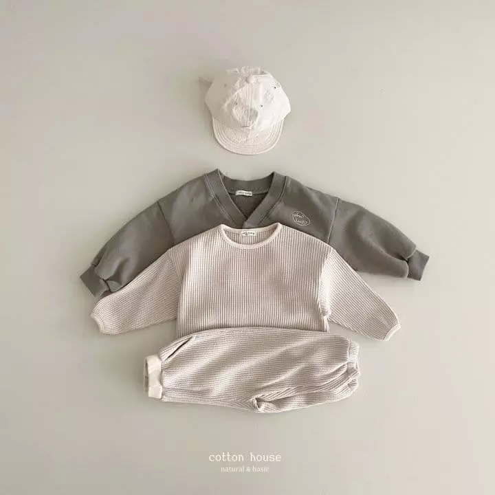 Cotton House - Korean Children Fashion - #discoveringself - Waffle Piping Top Bottom Set - 7