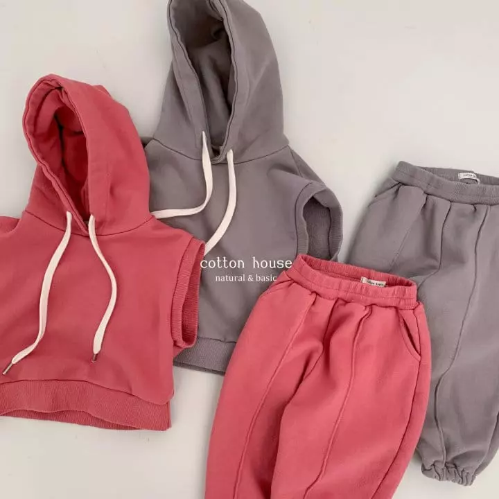 Cotton House - Korean Children Fashion - #fashionkids - Sleeveless Hoody Top Bottom Set - 10