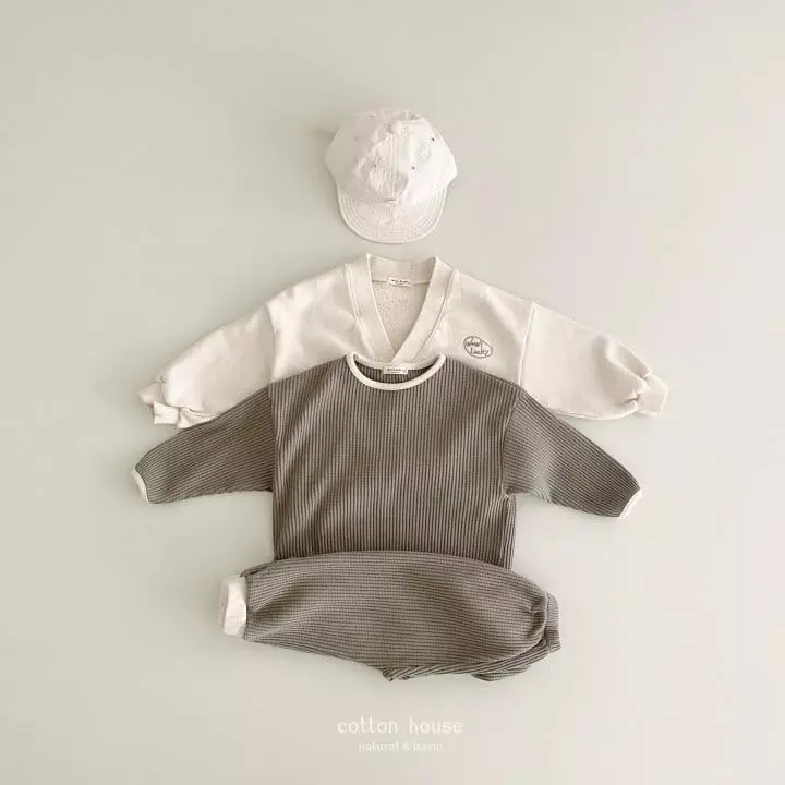 Cotton House - Korean Children Fashion - #fashionkids - Waffle Piping Top Bottom Set - 8