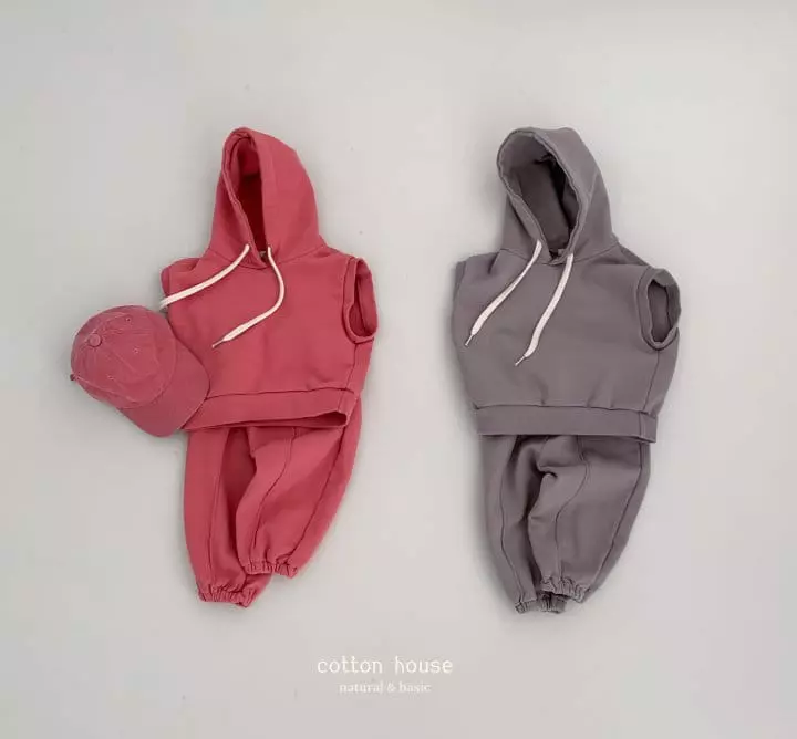 Cotton House - Korean Children Fashion - #kidsshorts - Sleeveless Hoody Top Bottom Set - 11