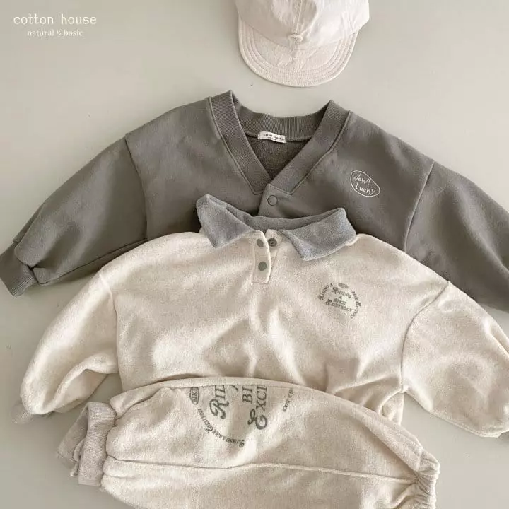 Cotton House - Korean Children Fashion - #kidsshorts - Terry Collar Top Bottom Set - 10