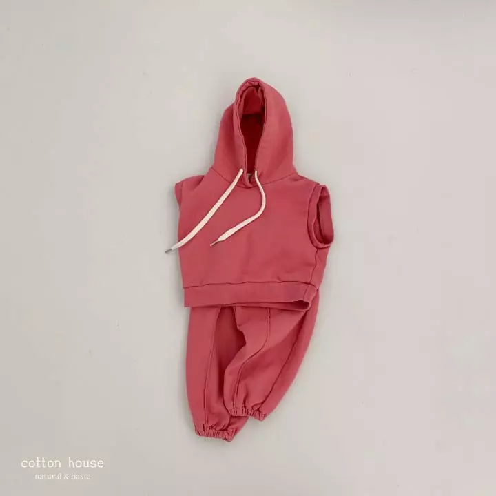 Cotton House - Korean Children Fashion - #magicofchildhood - Sleeveless Hoody Top Bottom Set - 2